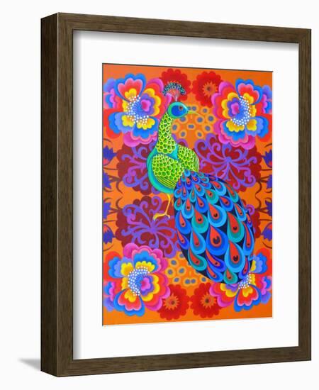 Peacock with Flowers, 2015-Jane Tattersfield-Framed Premium Giclee Print