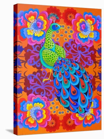 Peacock with Flowers, 2015-Jane Tattersfield-Stretched Canvas