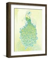 Peacock with Tail Feathers in Front of Detailed Background-artplay-Framed Art Print