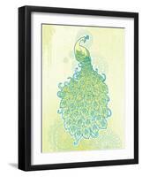 Peacock with Tail Feathers in Front of Detailed Background-artplay-Framed Art Print