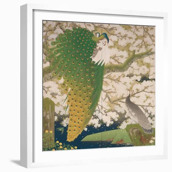 Peacocks and Cherry Tree, c.1925-Japanese School-Framed Giclee Print