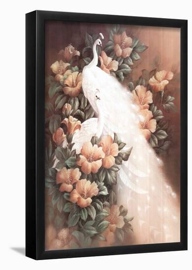 Peacocks & Peach (Floral) Art Print Poster-null-Framed Poster