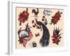 Peacocks, Roses & Roosters: Vintage Sailor and California Biker Tatooo Flash-Piddix-Framed Art Print