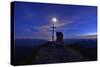 Peak Cross and Chapel at Geigelstein Mountain, Dusk with Full Moon-Stefan Sassenrath-Stretched Canvas