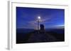 Peak Cross and Chapel at Geigelstein Mountain, Dusk with Full Moon-Stefan Sassenrath-Framed Photographic Print