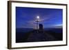 Peak Cross and Chapel at Geigelstein Mountain, Dusk with Full Moon-Stefan Sassenrath-Framed Photographic Print