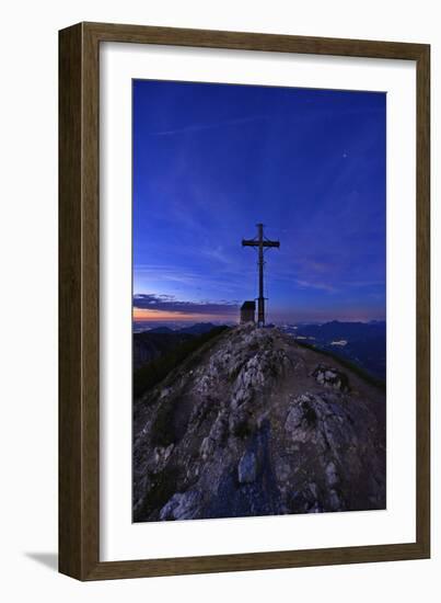 Peak Cross and Chapel at Geigelstein Mountain, Dusk-Stefan Sassenrath-Framed Photographic Print