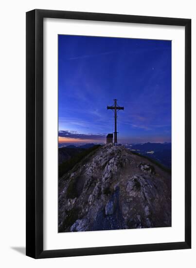 Peak Cross and Chapel at Geigelstein Mountain, Dusk-Stefan Sassenrath-Framed Photographic Print