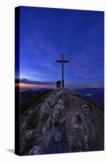 Peak Cross and Chapel at Geigelstein Mountain, Dusk-Stefan Sassenrath-Stretched Canvas