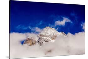 Peak of Mount Everest peeking through the clouds, Sagarmartha National Park, UNESCO World Heritage -Laura Grier-Stretched Canvas