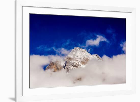 Peak of Mount Everest peeking through the clouds, Sagarmartha National Park, UNESCO World Heritage -Laura Grier-Framed Photographic Print