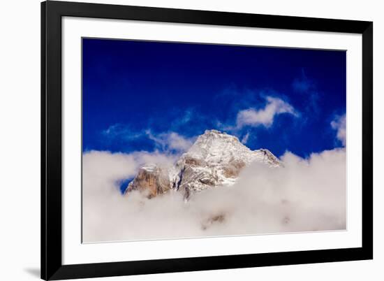 Peak of Mount Everest peeking through the clouds, Sagarmartha National Park, UNESCO World Heritage -Laura Grier-Framed Photographic Print