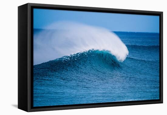 Peak-Offshore wind and breaking wave, Hawaii-Mark A Johnson-Framed Stretched Canvas