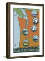 Peaks of the Northwest, 5 Different Mountains-Lantern Press-Framed Art Print