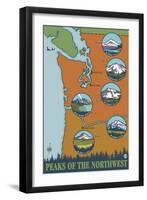 Peaks of the Northwest, 5 Different Mountains-Lantern Press-Framed Art Print