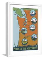 Peaks of the Northwest, 5 Different Mountains-Lantern Press-Framed Art Print
