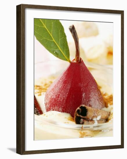 Pear in Red Wine with Cinnamon in Madeira Cream-null-Framed Photographic Print