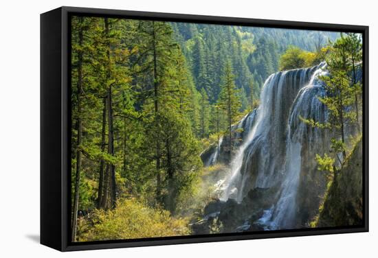 Pearl Shoal Waterfall, Jiuzhaigou National Park, Sichuan Province, China, East Asia-G&M Therin-Weise-Framed Stretched Canvas