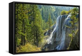 Pearl Shoal Waterfall, Jiuzhaigou National Park, Sichuan Province, China, East Asia-G&M Therin-Weise-Framed Stretched Canvas