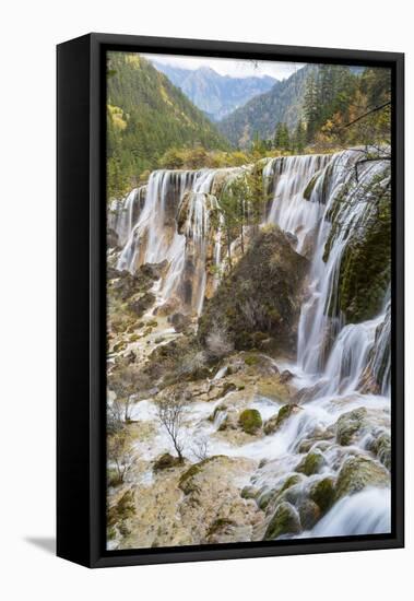 Pearl Shoal Waterfall (Zhenzhu Tan), Jiuzhaigou National Park, Sichuan, China-Peter Adams-Framed Stretched Canvas