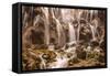 Pearl Shoals Waterfall in Jiuzhaigou National Park, China-John Crux-Framed Stretched Canvas