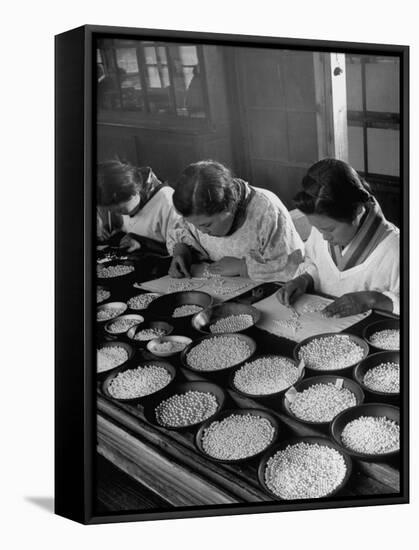 Pearl Sorters at Work Categorizing According to Size at Factory-Alfred Eisenstaedt-Framed Stretched Canvas