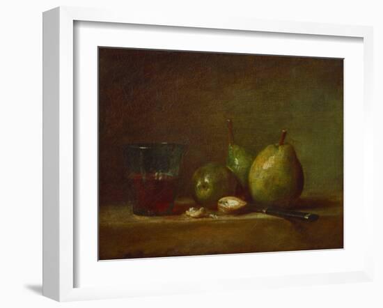 Pears and a Cup of Wine-Jean-Baptiste Simeon Chardin-Framed Giclee Print