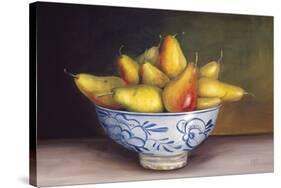 Pears in a Blue Bowl-Mimi Roberts-Stretched Canvas