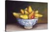 Pears in a Blue Bowl-Mimi Roberts-Stretched Canvas