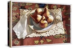 Pears in a Bowl on an Oriental Rug-Helen J. Vaughn-Stretched Canvas