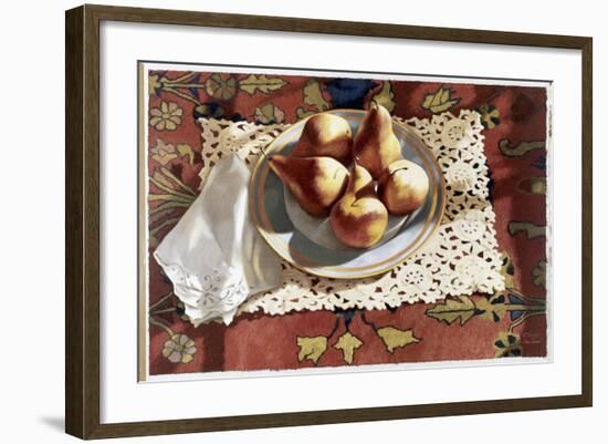Pears in a Bowl on an Oriental Rug-Helen J. Vaughn-Framed Giclee Print