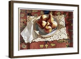 Pears in a Bowl on an Oriental Rug-Helen J. Vaughn-Framed Giclee Print