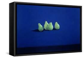 Pears on a Blue Cloth-Lincoln Seligman-Framed Stretched Canvas