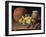 Pears on a Plate, a Melon, Plums and a Decorated Mansies Jar on a Wooden Ledge-Luis Egidio Menendez-Framed Giclee Print