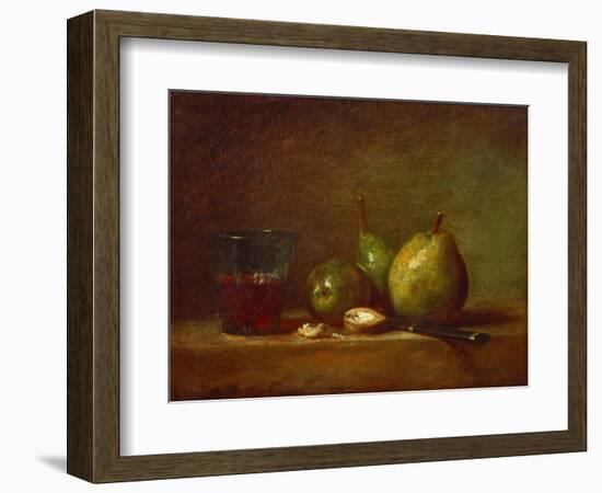 Pears, Walnuts and Glass of Wine-Jean-Baptiste Simeon Chardin-Framed Giclee Print