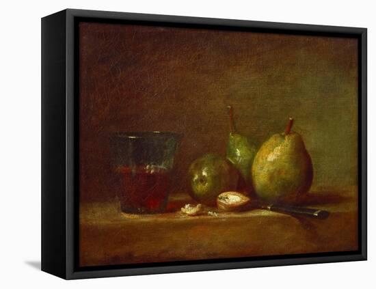 Pears, Walnuts and Glass of Wine-Jean-Baptiste Simeon Chardin-Framed Stretched Canvas