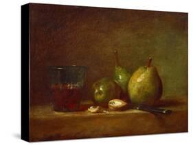 Pears, Walnuts and Glass of Wine-Jean-Baptiste Simeon Chardin-Stretched Canvas