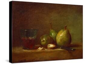 Pears, Walnuts and Glass of Wine-Jean-Baptiste Simeon Chardin-Stretched Canvas