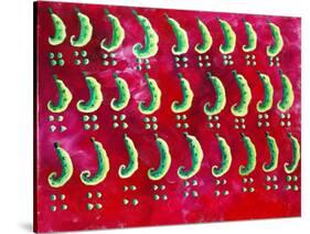 Peas on a Red Background, 2003-Julie Nicholls-Stretched Canvas