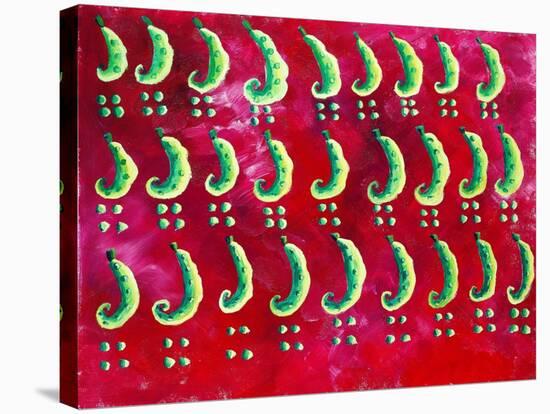 Peas on a Red Background, 2003-Julie Nicholls-Stretched Canvas