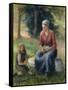 Peasant and girl, Eragny-Camille Pissarro-Framed Stretched Canvas