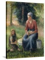 Peasant and girl, Eragny-Camille Pissarro-Stretched Canvas