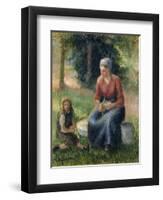 Peasant and girl, Eragny-Camille Pissarro-Framed Premium Giclee Print