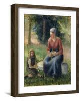 Peasant and girl, Eragny-Camille Pissarro-Framed Giclee Print