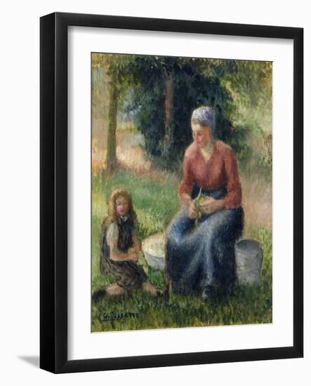 Peasant and girl, Eragny-Camille Pissarro-Framed Giclee Print