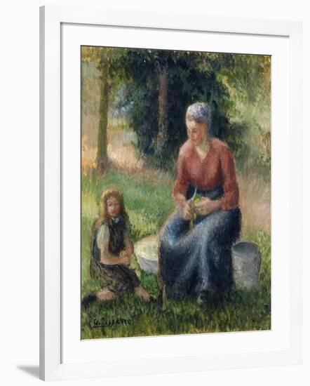 Peasant and girl, Eragny-Camille Pissarro-Framed Giclee Print