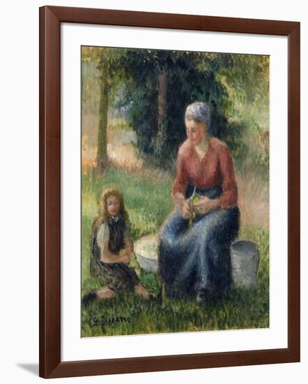 Peasant and girl, Eragny-Camille Pissarro-Framed Giclee Print