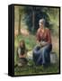 Peasant and girl, Eragny-Camille Pissarro-Framed Stretched Canvas