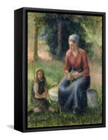 Peasant and girl, Eragny-Camille Pissarro-Framed Stretched Canvas