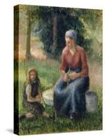 Peasant and girl, Eragny-Camille Pissarro-Stretched Canvas